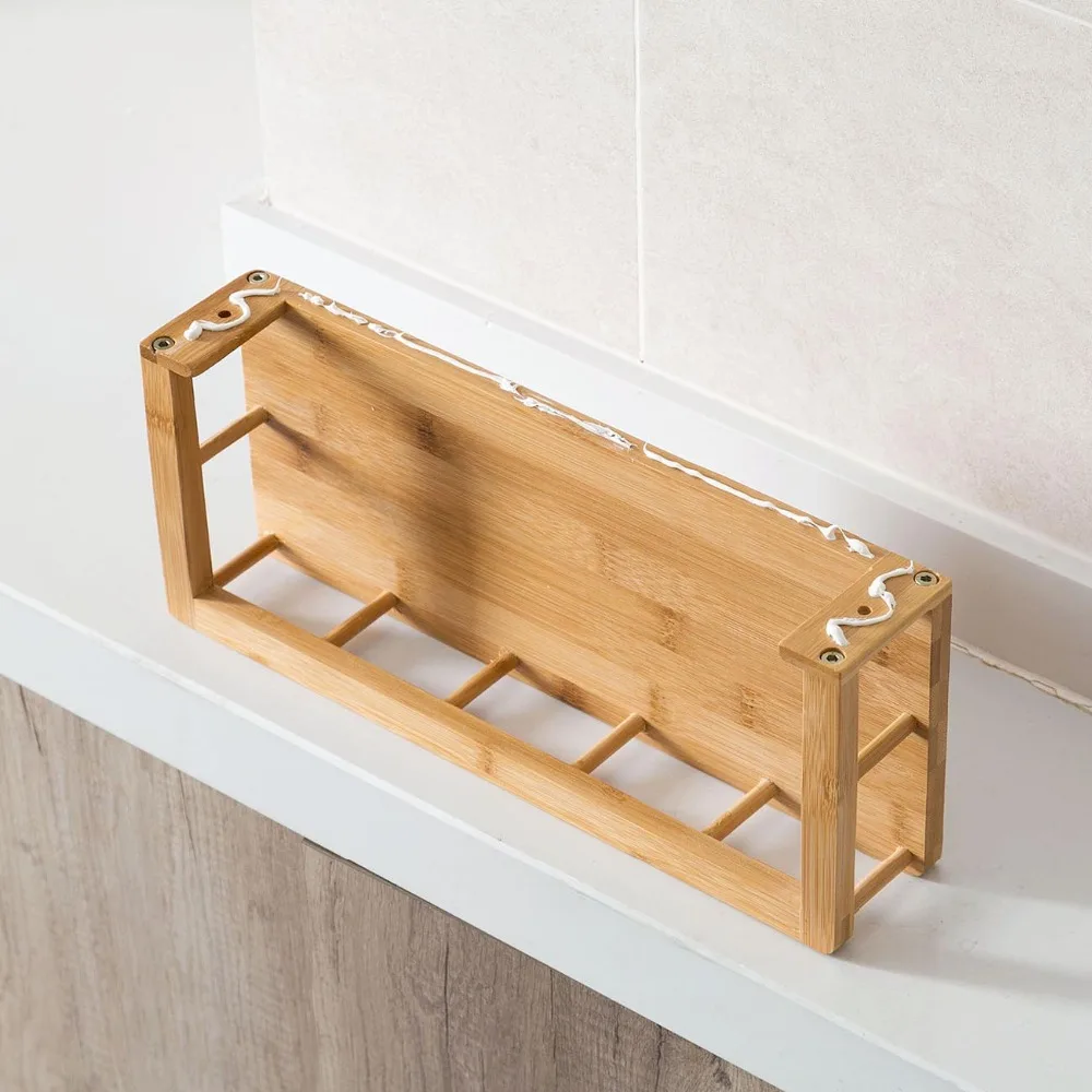 Hollow Wall Shelf Kitchen Storage Punch Free Bamboo Wood Spice Rack Kitchen Bathroom Shelves For Sundries Storage Home Decor