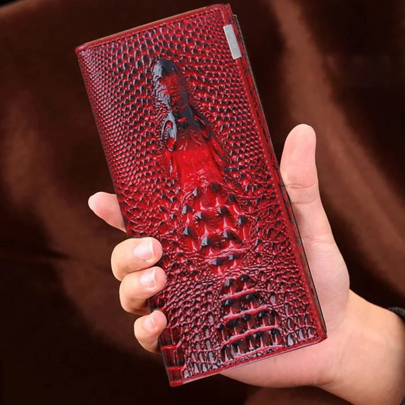 dark Red Женский кошелек женский Кошельки для монет Держатели из лакированной кожи 3D тиснение аллигатора женские крокодиловые длинные клатчи кошельки - Цвет: dark Red