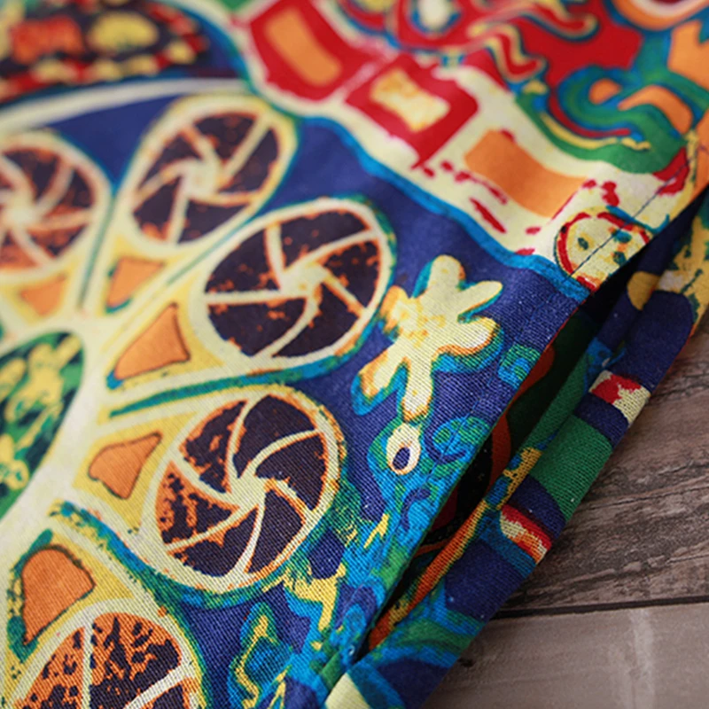 Платье женское в этническом стиле свободное хлопковое с круглым вырезом и