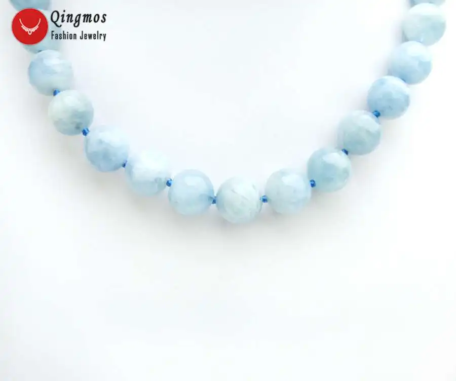 Модное ожерелье Qingmos с аквамаринами для женщин 14 мм синим круглым натуральным
