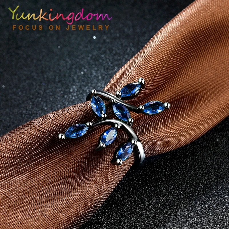 Yunkingdom Leaves Shaped Zircon Crystal Finger Rings for Women Gifts Fine Jewelry Fashion Party | Украшения и аксессуары