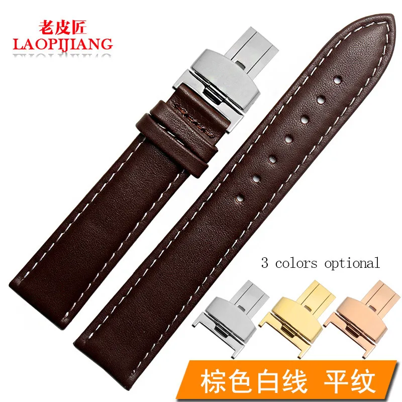 plain brown x white Подходит для часов 20 мм 21 мм 22 мм 24 мм классический стиль черный коричневый Натуральная кожа ремешок для часов с Бабочкой Пряжка для мужчин и женщин - Цвет ремешка: plain brown x white