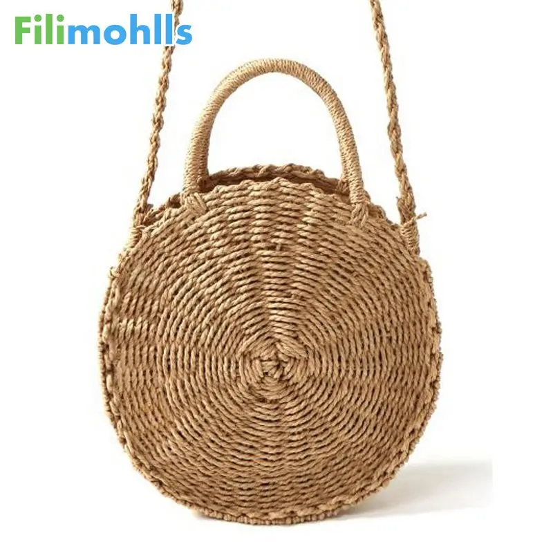 

New Women Straw Handbag Fashion Female Crossbody Bags For Lady Handmade woven Round Rattan Shoulder Bags bolsa feminina S1595