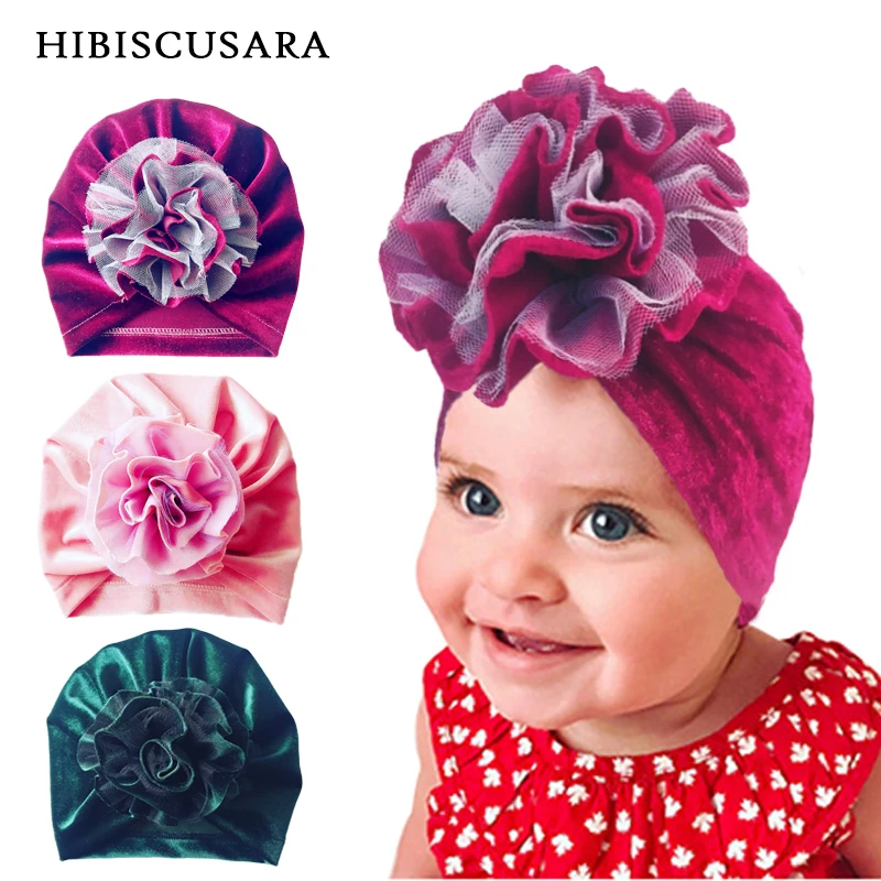 Lace Flower Velvet Baby Hat Caps Infant Autumn Winter Festival Christmas Hats Bebe Soft Beanie Turban Photo Props Accessories | Детская