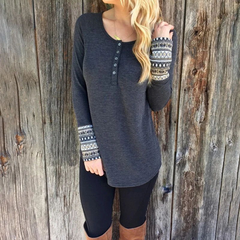 Мода Boho Для женщин Топы корректирующие футболка дамы с длинным рукавом