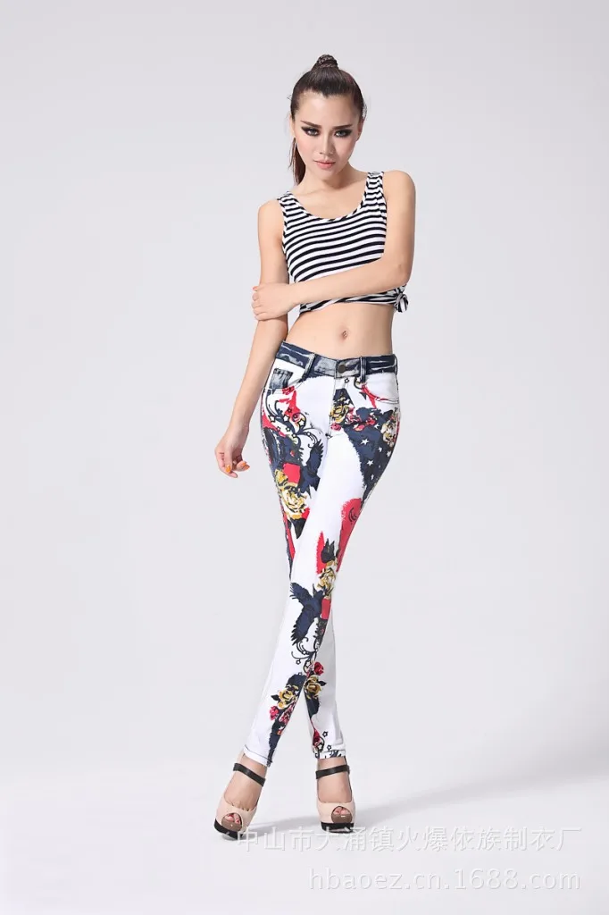 Pantalones Vaqueros Mujer Белая Печать Окрашенные Мультфильм Джинсы Женские Брюки Джинсовые