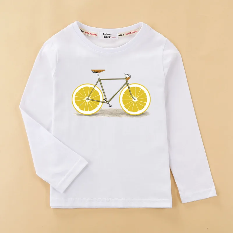 Детская забавная футболка с 3D принтом фруктов и велосипедов хлопковая длинным