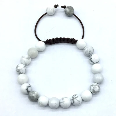 white howlite Бусы из природного камня браслет 8 мм Apatite Aquamarines бусина круглая с веревкой шнур регулируемый браслет для нее подарок женщина ювелирные изделия - Окраска металла: white howlite