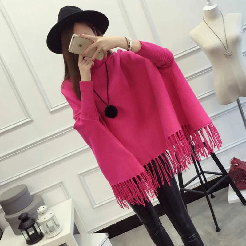 Женский свитер с бахромой Ins Свободный Длинный плащ большого размера на осень и