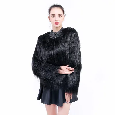 Black Женское пальто из искусственного меха, белый, фиолетовый, черный, розовый, 12 цветов, S-4XL размера плюс, свободные, короткие, с длинным рукавом, модные меховые куртки для женщин JD328 - Цвет: Black
