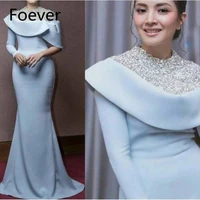 one long sleeve bridesmaid dresses 2019 muslim abendkleider dubai long sleeve formal dress crystal mermaid arabic