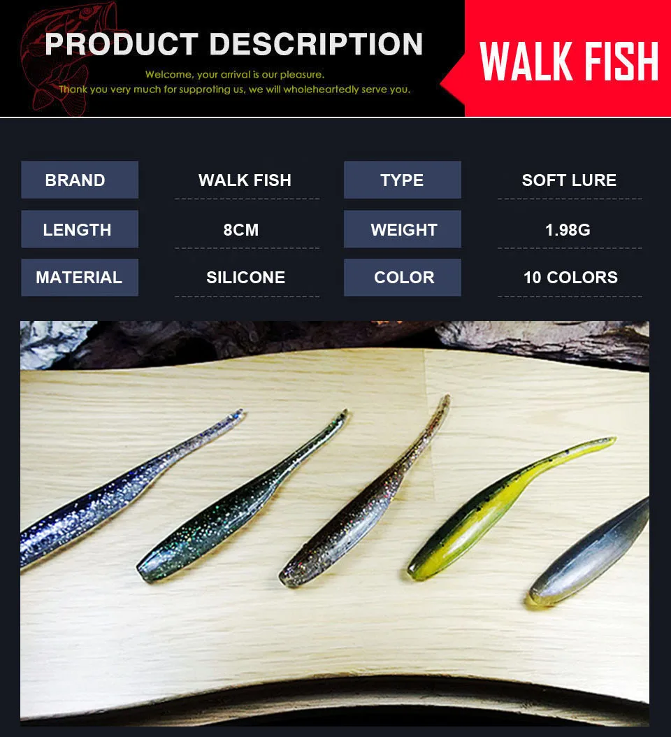 WALK FISH, 8 шт./лот, 80 мм, 1,9 г, Мягкая приманка для рыбалки, силиконовая приманка, приманка для рыбалки, двойной цвет, приманка для рыбалки, мягкая искусственная приманка