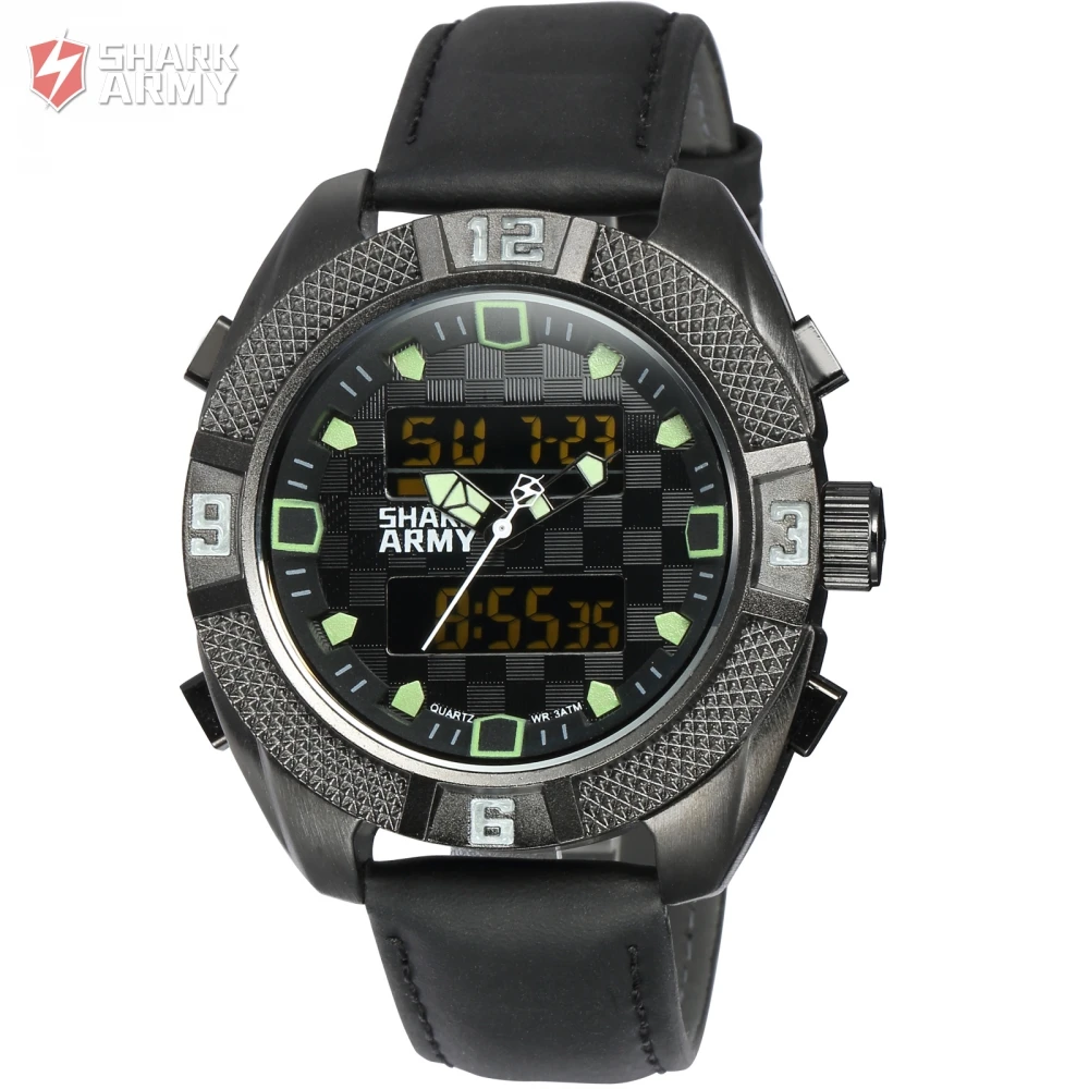 Акула армия бренд Водонепроницаемость Черный Часы Гальванизируйте чехол