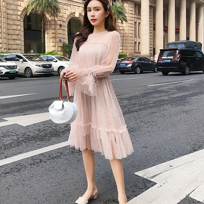 Корейская Весенняя новая женская одежда со звездами и блестками с длинными