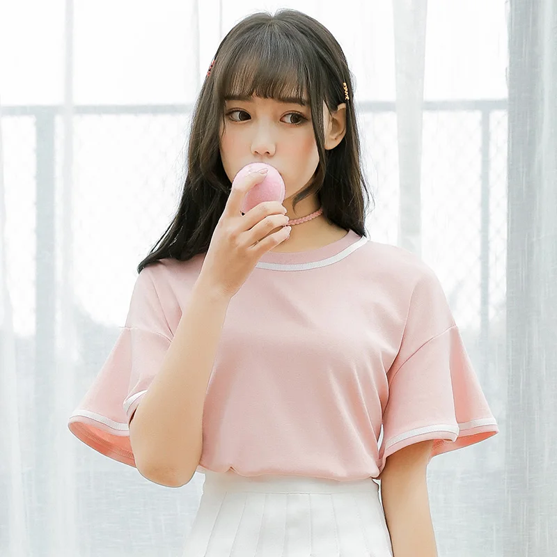 Ulzzang футболка в консервативном стиле топы для школьниц одежда летняя Kawaii рукав