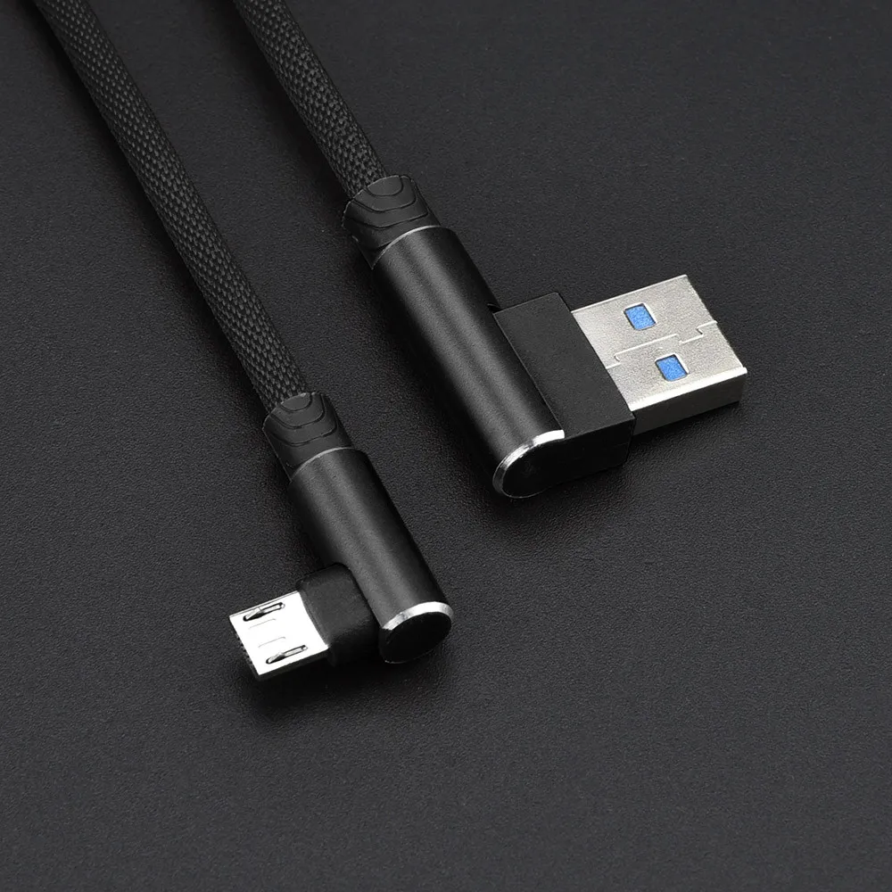 1 м 2 3 90 градусов нейлоновый Плетеный прямой угол micro usb 2a зарядный Угловой кабель