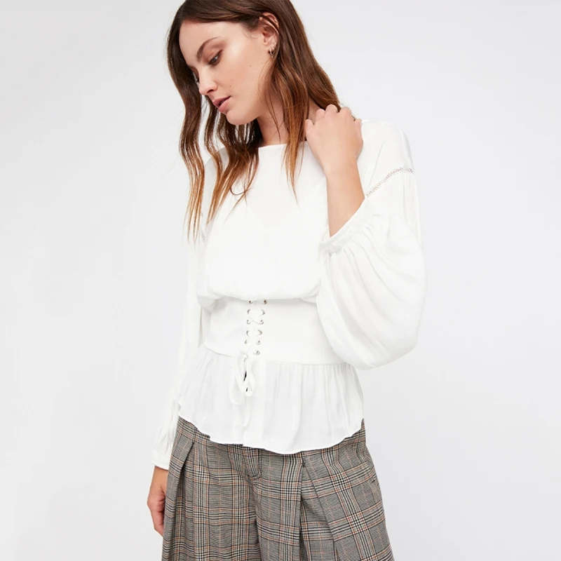 Женская блузка HDY Haoduoyi белая/черная с длинным рукавом|loose blouse|elegant topshirt women |
