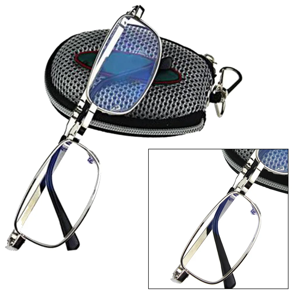 Мужские и женские портативные Серебристые складные очки для чтения черный чехол