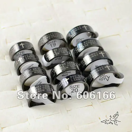 Оптовая продажа 30 шт./лот черные кольца из нержавеющей стали на английском языке
