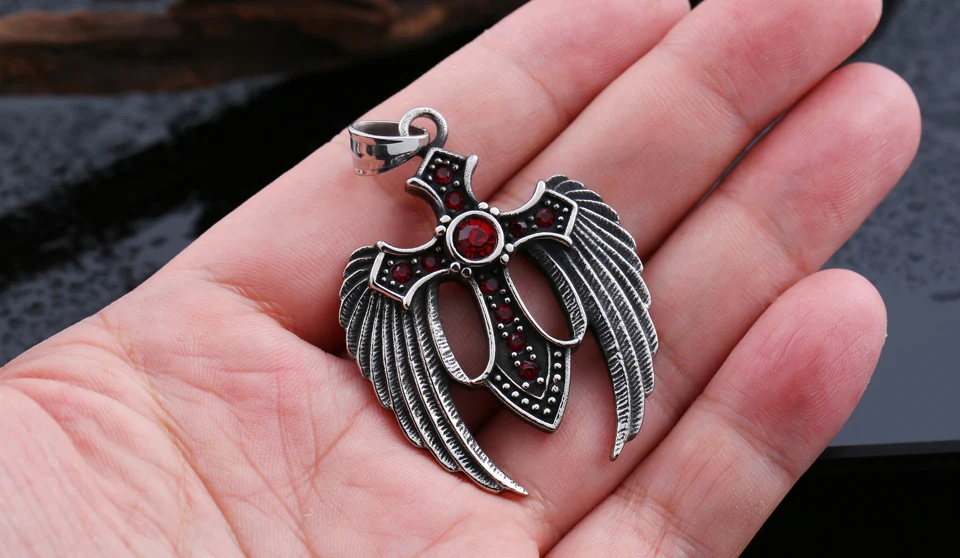 Нержавеющая сталь Крылатый крест камень кулон для человека Винтаж Jewelry BR-P003