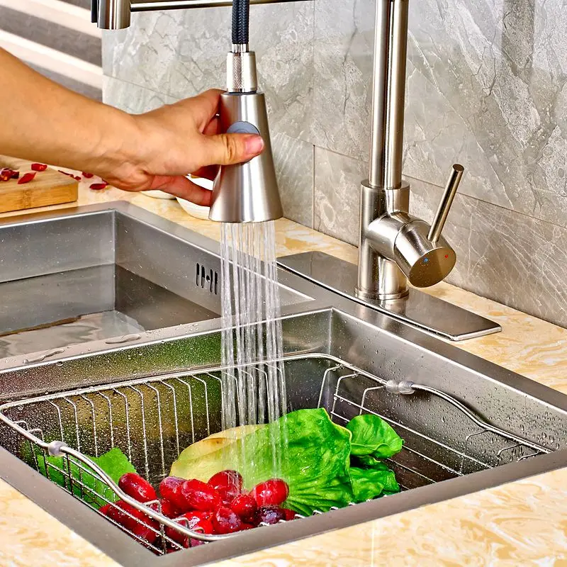 Uythner Матовый никель Рог форма ручной спрей кухонный кран смеситель с квадратной