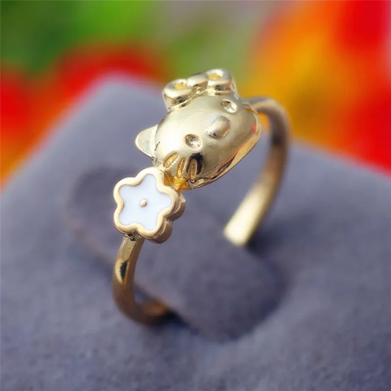 Новое модное кольцо с котом hello kitty, ювелирные изделия KT для девочек, милое мини классическое кольцо с анимированным котом, Золотое кольцо