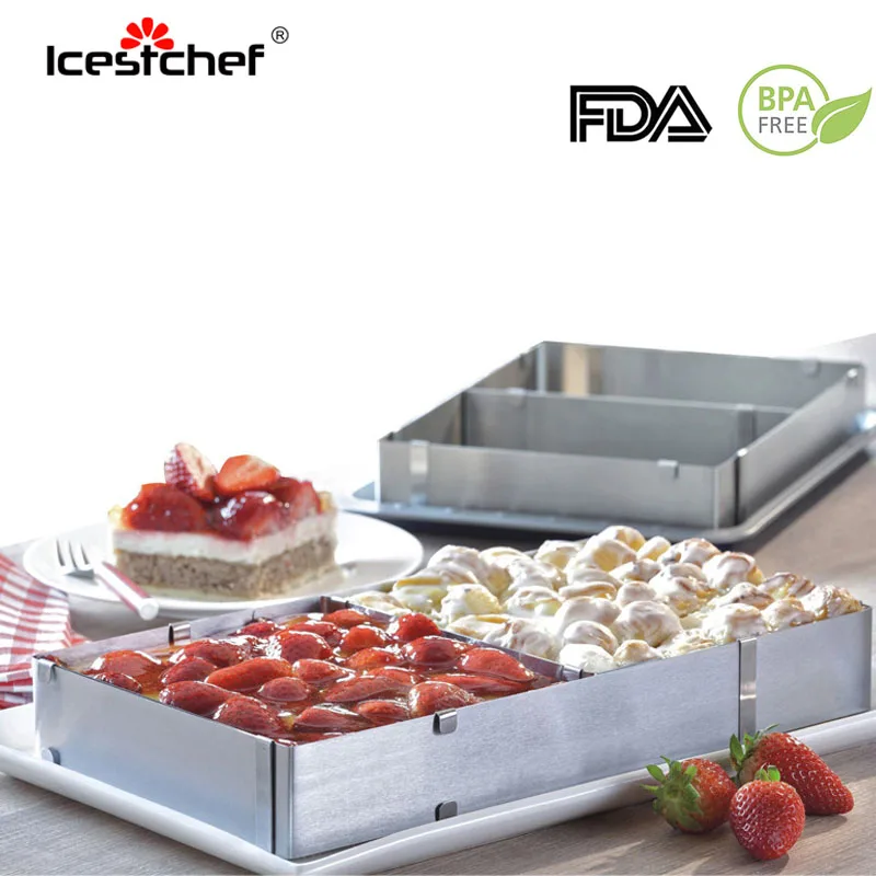 ICESTCHEF Регулируемая форма для торта Выдвижная квадратная выпечки антипригарные