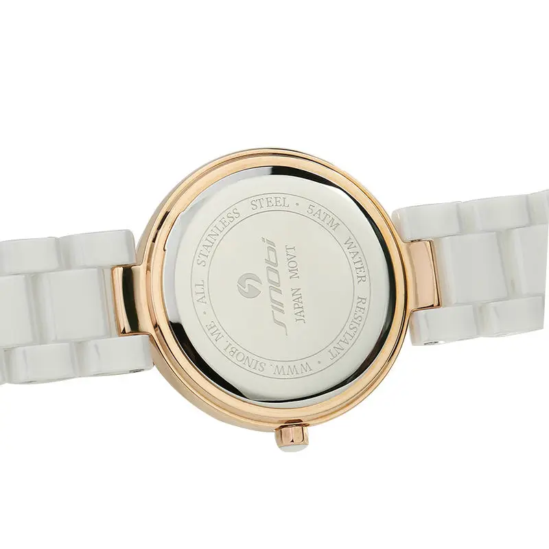 SINOBI Дамы Моды Белые Керамические Наручные Кварцевые Часы Женщины одеваются