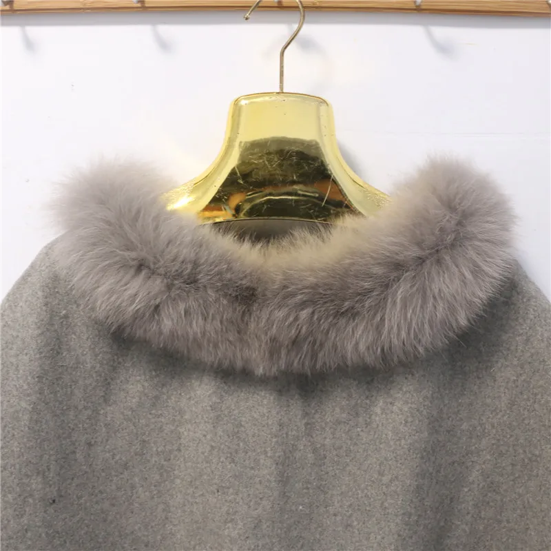 

Free shipping Women's winter New Design Cashmere& fox fur cape Lady Cashmere with Big Genuine Fox Fur trim Shawl