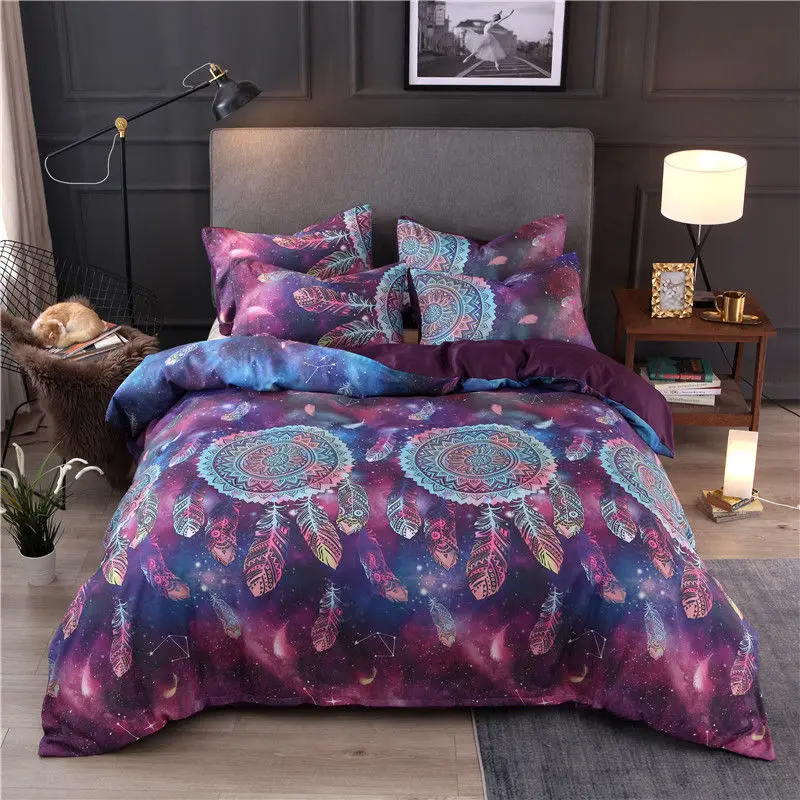 Dreamcatcher King Size Bedding Set Purple Duvet Cover Sets Queen Printed Indian Style Beddings and Bed | Дом и сад