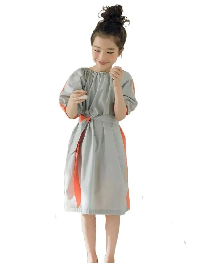 

Baby girl dress 2019 spring summer new cotton hit colors dress for children girl belt dress teens short sleeve clothes ws213