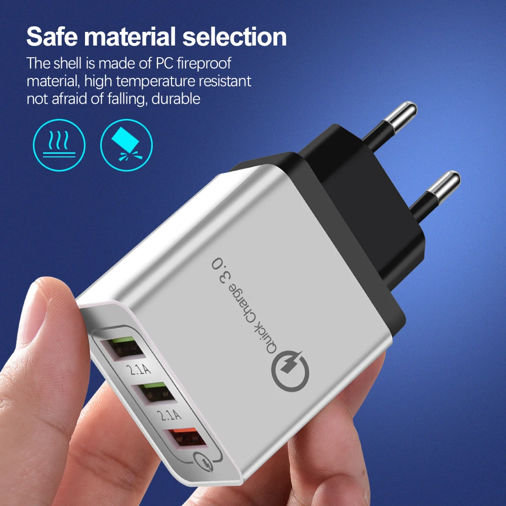 Charger EU 3 Ports Quick Charge 3.0 Travel Mobile Phone Adapter For Cubot Quest Lite/King Kong 3/Nova/Power/Note Plus | Мобильные