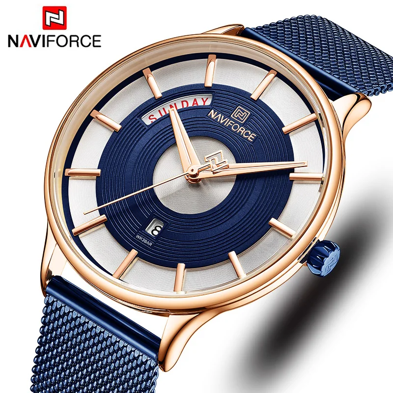 Naviforce мужские часы ультра тонкие синие из нержавеющей стали Роскошные Топ бренд