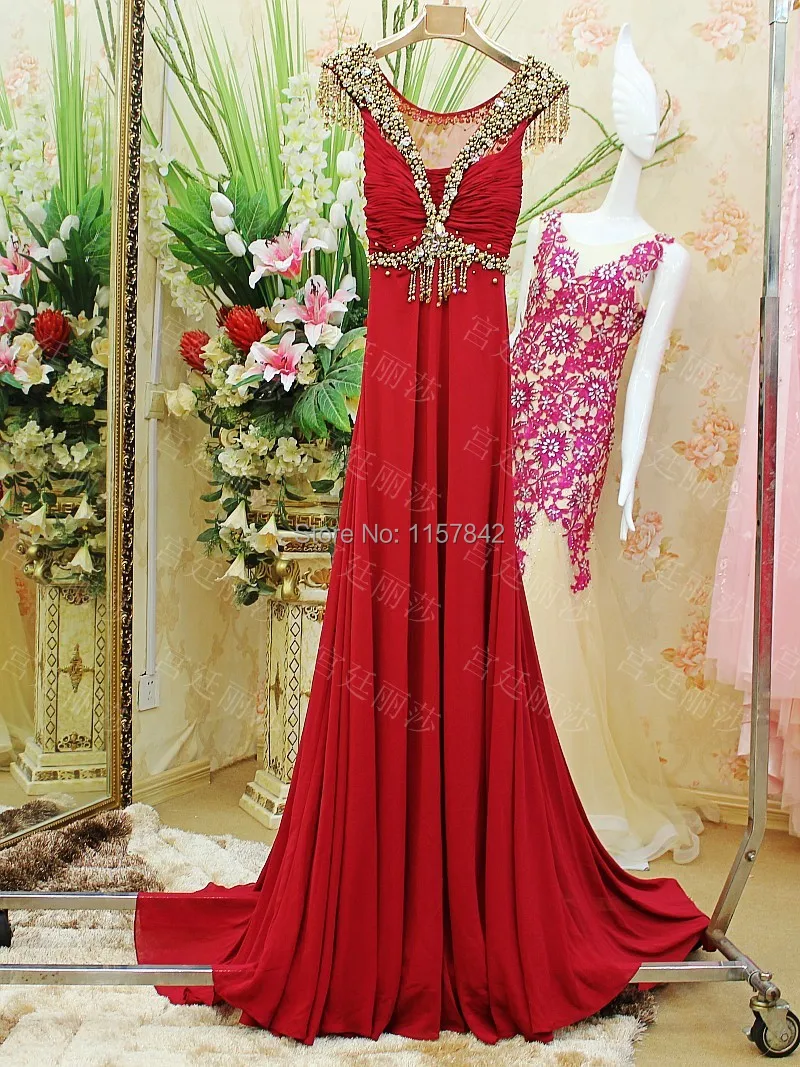 Real Sample A Line Wine Red V Neck Cap Sleeve Beads Empire Crystal 2014 Party Gowns Floor Length Formal Evening Dresses Chiffon | Свадьбы и