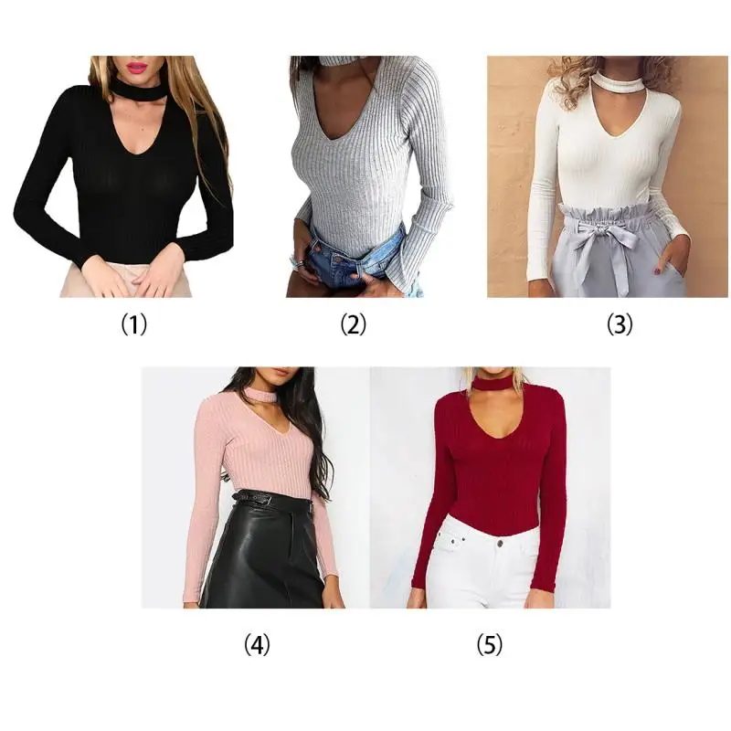 2019 Модный женский элегантный сексуальный облегающий свитер с глубоким v-образным