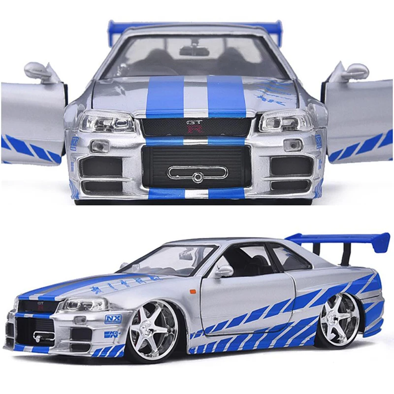 20.5CM 1:24 Scale Metal Alloy 2002 GTR R34 Fast Racing Car Model Diecast Vehicles Toys F Children Collection