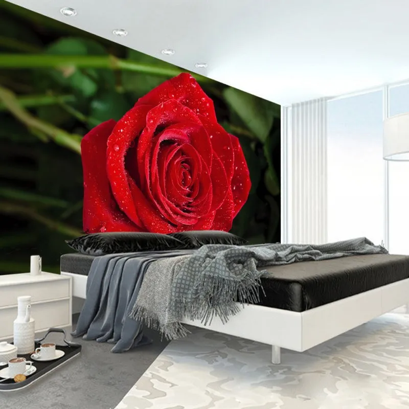 Фото обои романтические красные розы отражения ТВ настенные украшения росписи