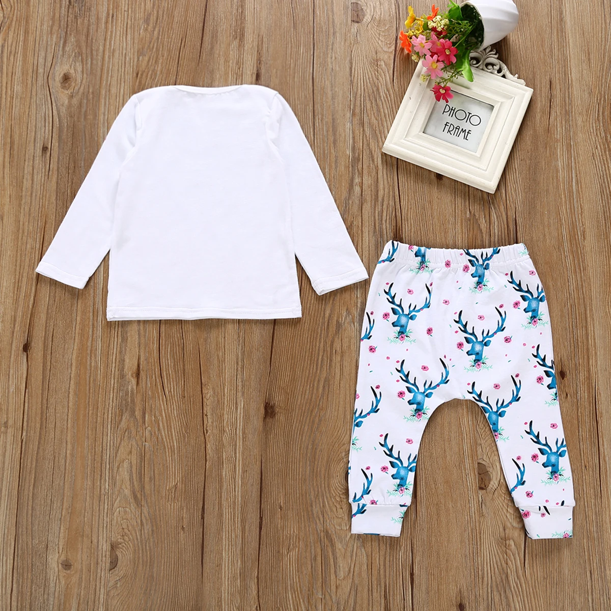 Hot Cute Baby Clothing Newborn Girls Soft Cotton Long Sleeve Deer Tops T-shirt Pants Outfift Set Clothes 2pcs | Детская одежда и