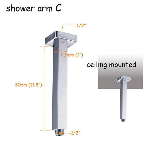 ceiling arm C Качественная квадратная насадка для душа, латунная полировка, хромированная насадка для душа, Настенная и потолочная насадка, размер 8, 10, 12 дюймов на выбор - Цвет: ceiling arm C