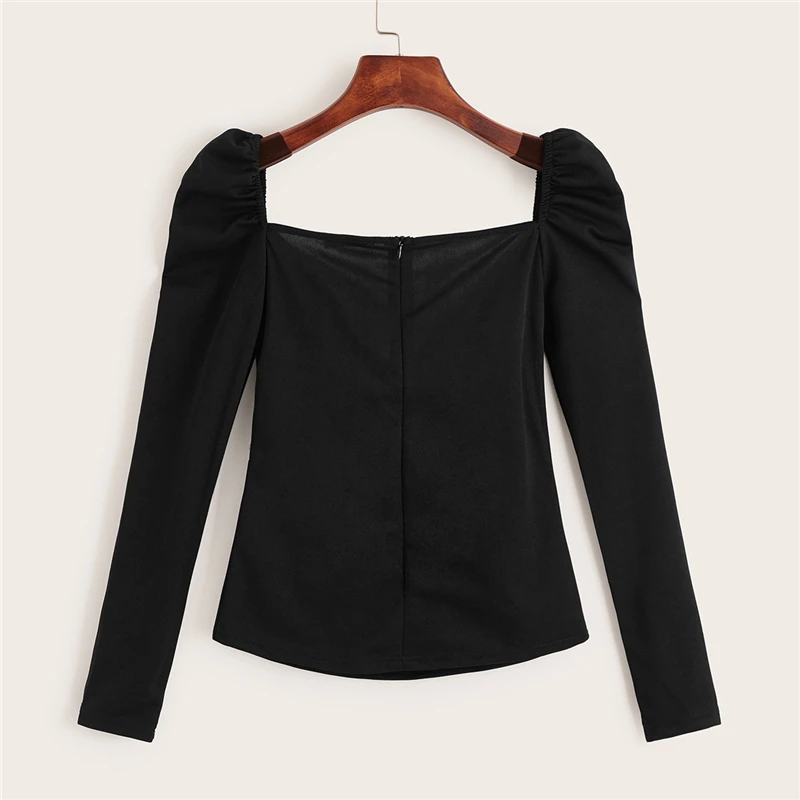 SHEIN Приталенный Топ На Молнии С Оригинальным Рукавом Сексуальные Женские Осенние Блузки