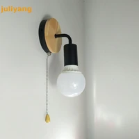 modern nordic wood pull switch wall lamp creative iron bedside wall light fixture aisle saving staircase lights 110v 220v