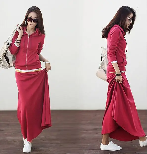 Женский спортивный костюм Модный комплект из толстовки с длинным рукавом и юбки