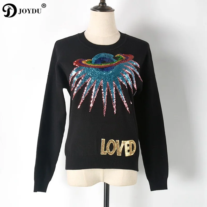 JOYDU Designer Sweater Women 2018 Winter Pullover Sequins Embroidery High Street Knit Jumper jersey mujer invierno pull femme | Женская