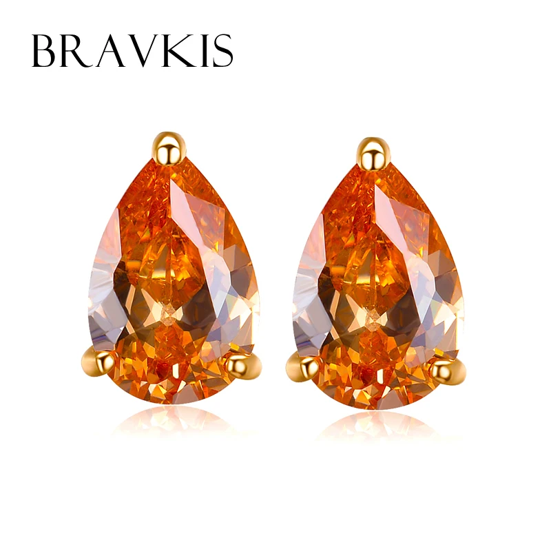 Женские крупные серьги-гвоздики BRAVEKISS желтое ювелирное изделие с кристаллами в