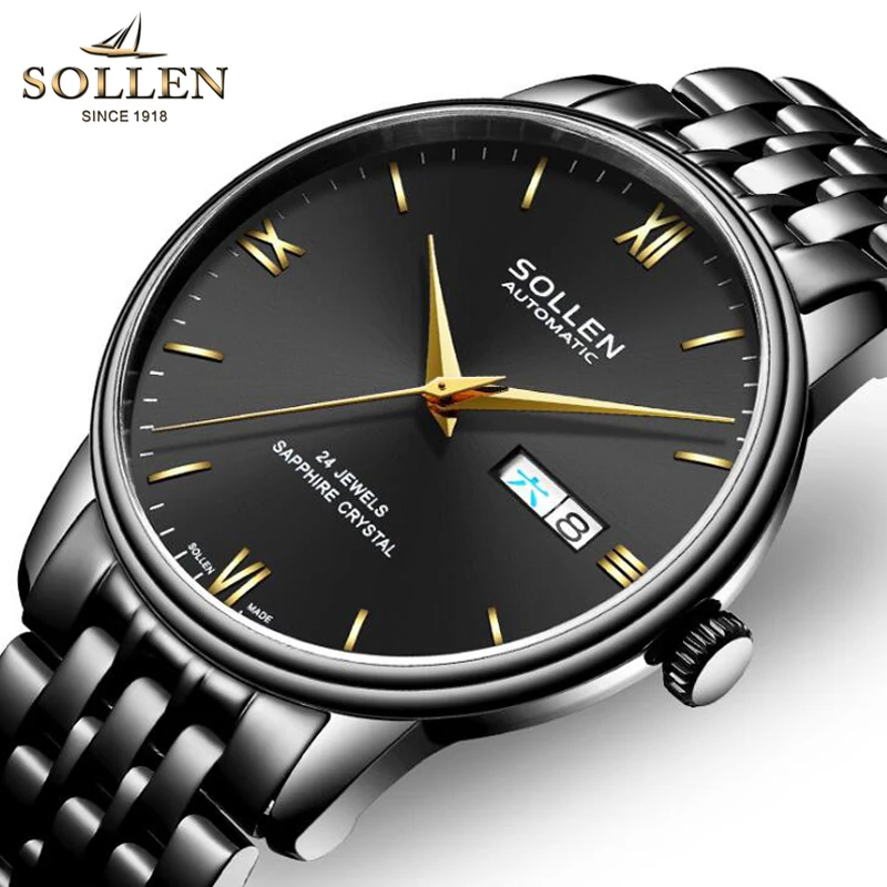 Часы мужские механические с автоподзаводом и календарем водонепроницаемые