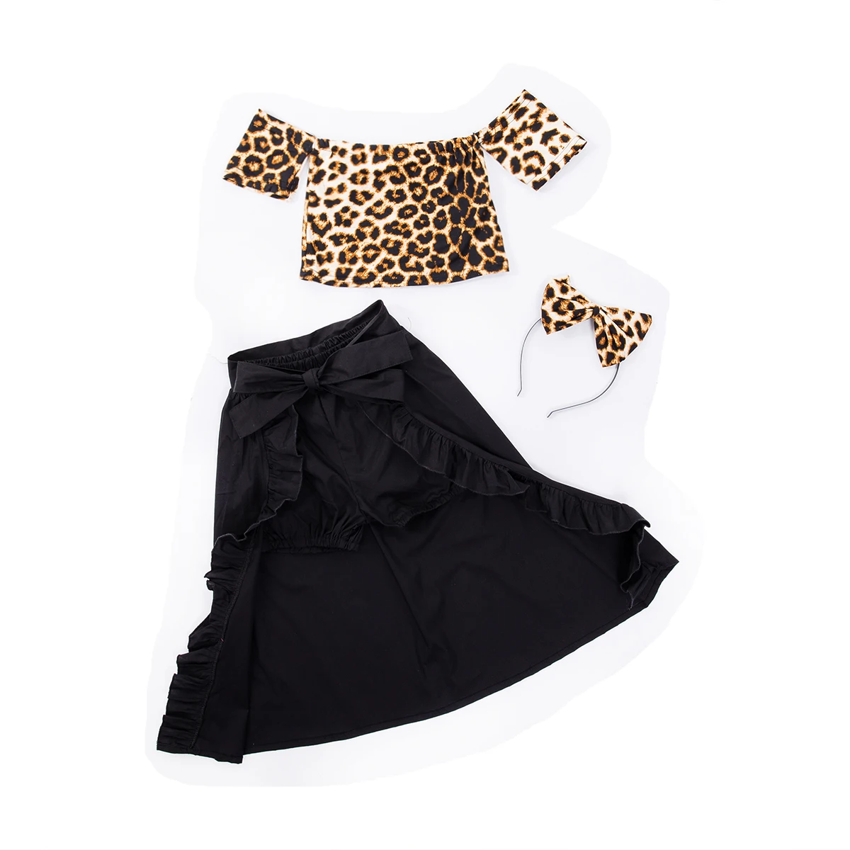 Новинка 2019 модный костюм с платьем для девочек Леопардовый топ короткими