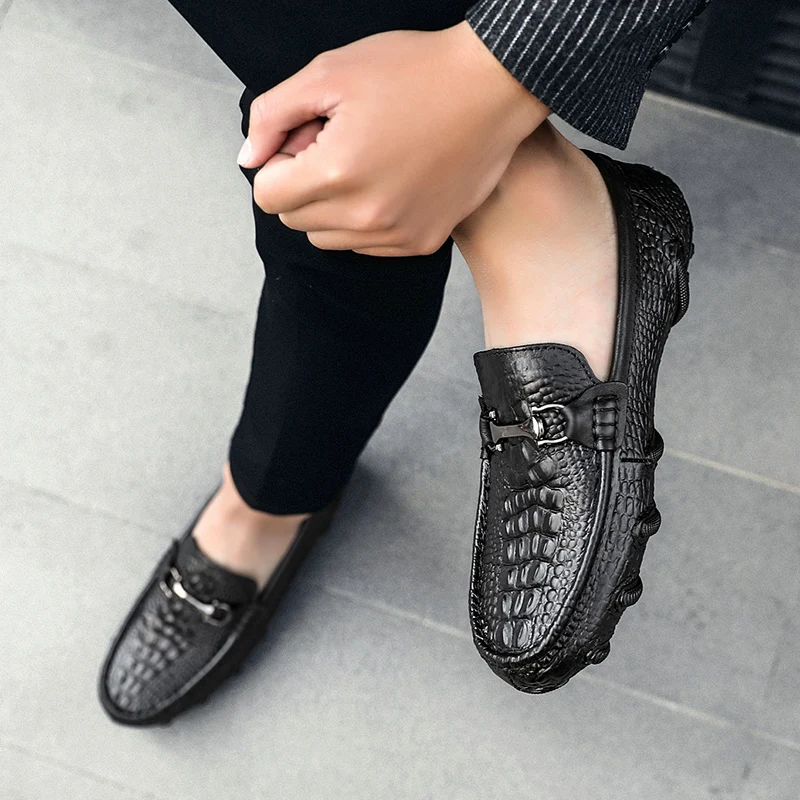 

2020 fashion men's shoes casual genuine leather loafers male classic brown black slip on shoe man driving shoes for men big size