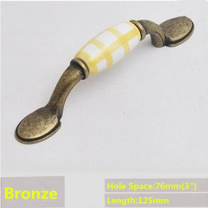 76mm Yellow ceramic kitchen cabinet handles antique brass cupboard pull bronze drawer dresser furniture knobs pulls 3&quot | Обустройство