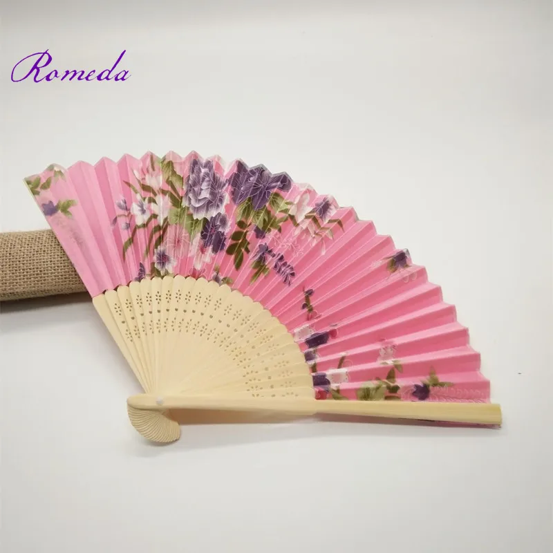 Hot selling 50pcs/lot Wedding favors Flower Silk Hand Fans Sakura Cloth Folding Craft Fan