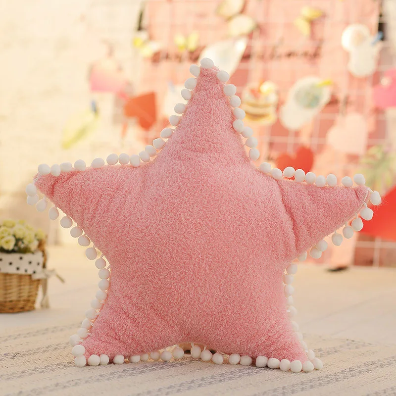 Pink Star Плюшевая подушка с шариками, Розовая/Белая Подушка, украшение для дома, подушка с изображением звезды, Луны, подушки-облака, подарок на день рождения для девочки, декор для комнаты - Цвет: Pink Star